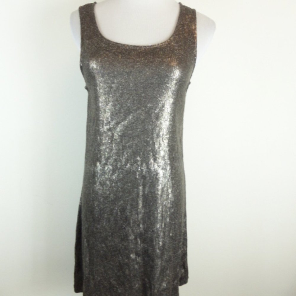 HALLHUBER GRAY SEQUIN mini dress tank tunic top sleeveless party evening i38